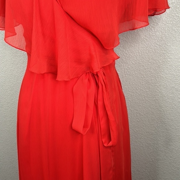 Asos Red Orange V-Neck Faux Wrap Flowy Whimsical Fairy Maxi Dress Size 4 - Picture 4 of 10